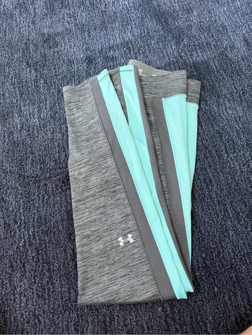 Under Armour Gray Warm Layer Leggings with Mint Side Panels